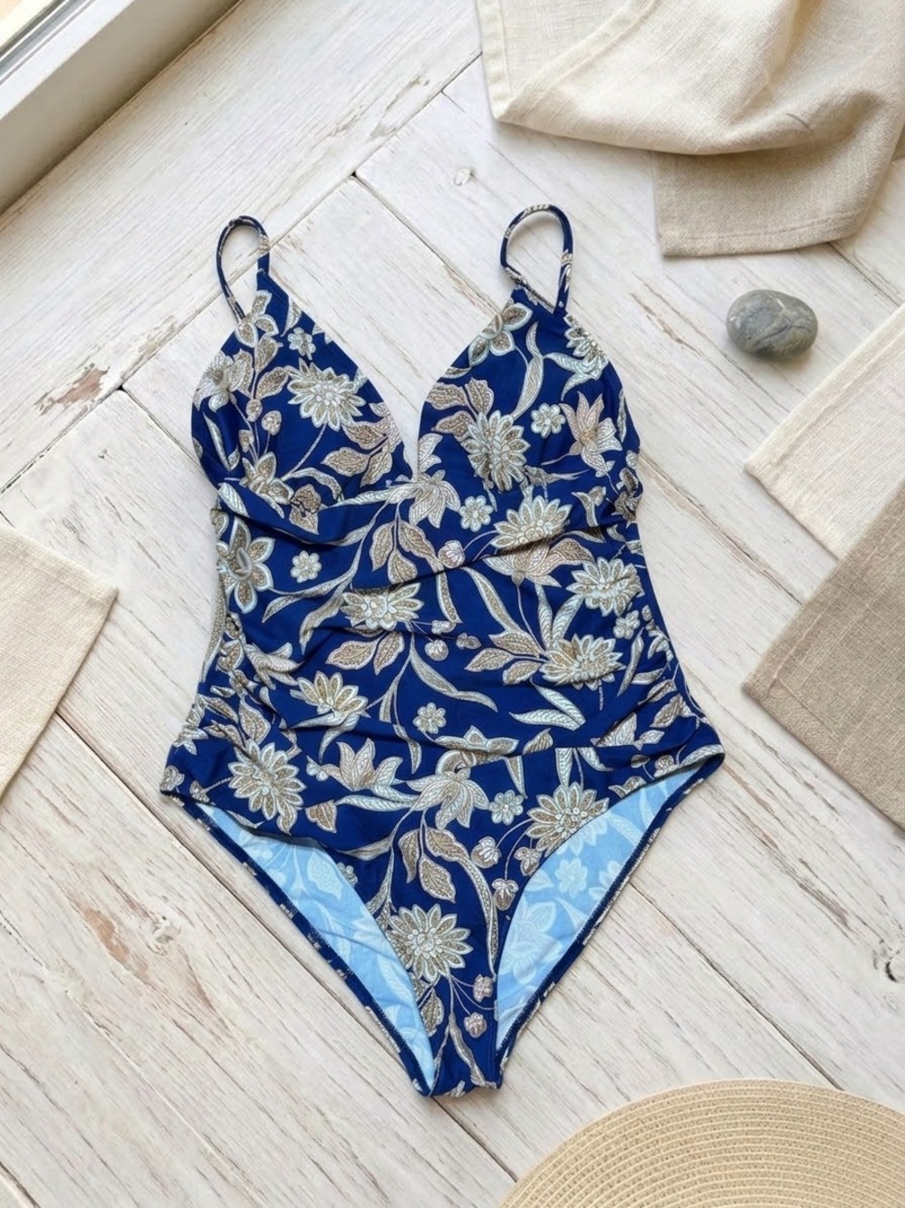 NWT Cupshe Navy Ruched Tummy Control One-Piece Swimsuit XL